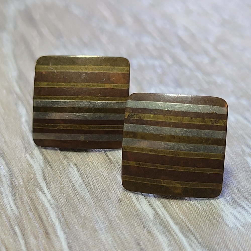 80s Vintage Striped Metal Dainty Square Stud Earrings